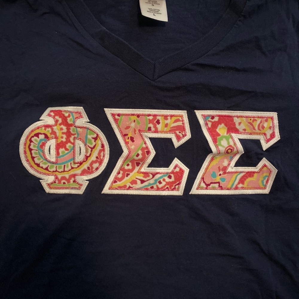 V Neck Letter Shirt- Phi Sigma Sigma 💕
